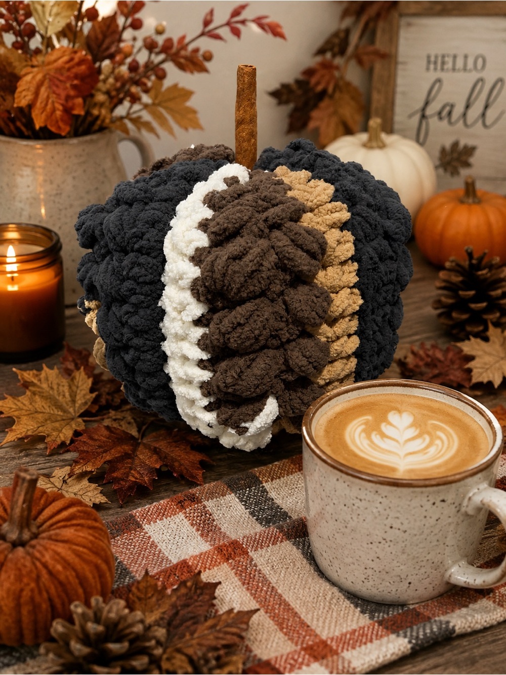 Crochet Plush Pumpkin Fall Decor Neutral Cozy Autumn